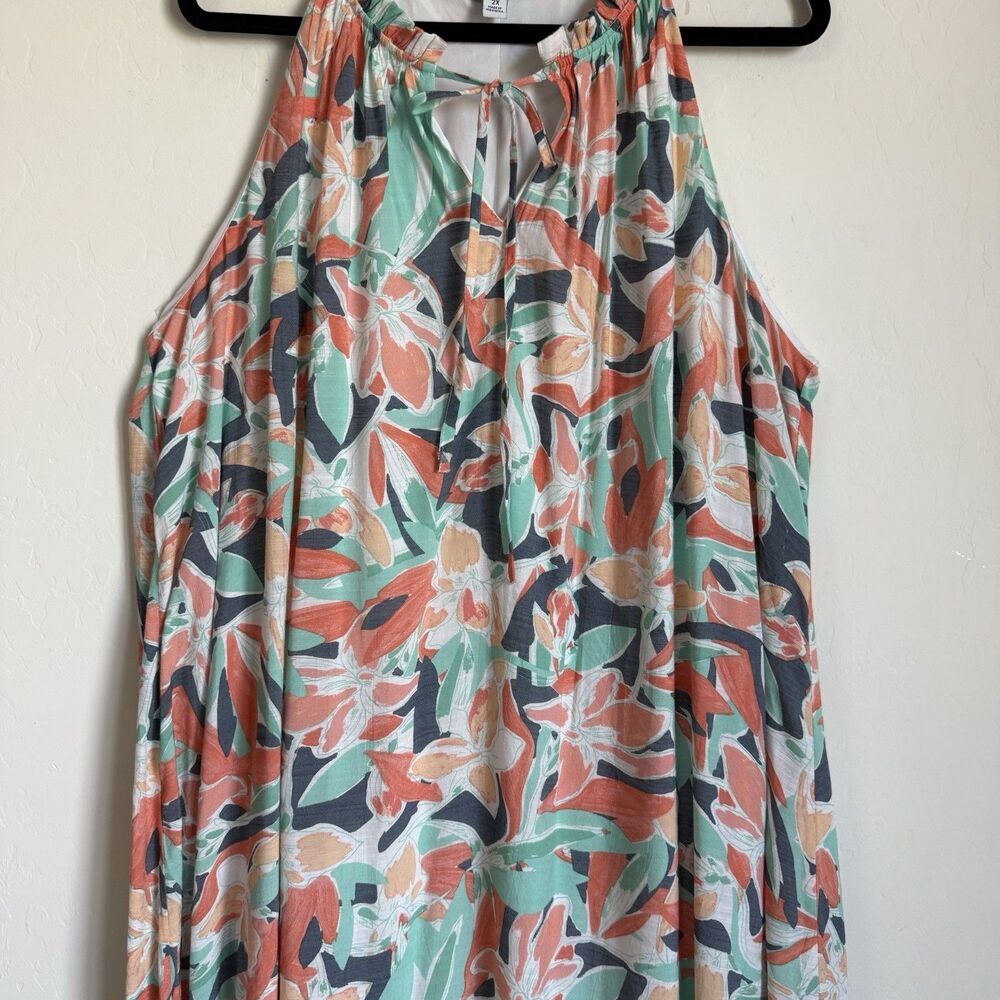 Nine West 2X Tiered Tropical Floral Maxi Halter Dress Resort Wear Beach Vacation - Picture 4 of 14